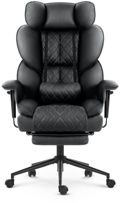 Hells Chair Biuro kėdė su kojų atrama ir reguliuojamais porankiais, dirbtinė oda, juoda