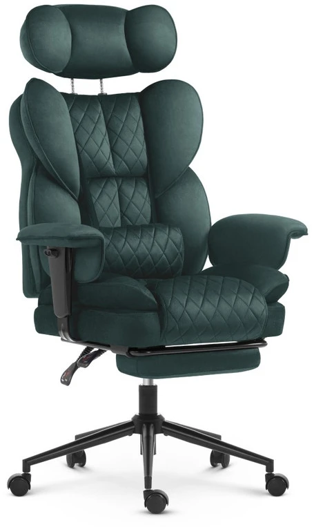 Hells Chair Biuro kėdė su kojų atrama ir reguliuojamais porankiais, veliūrinis audinys, žalia