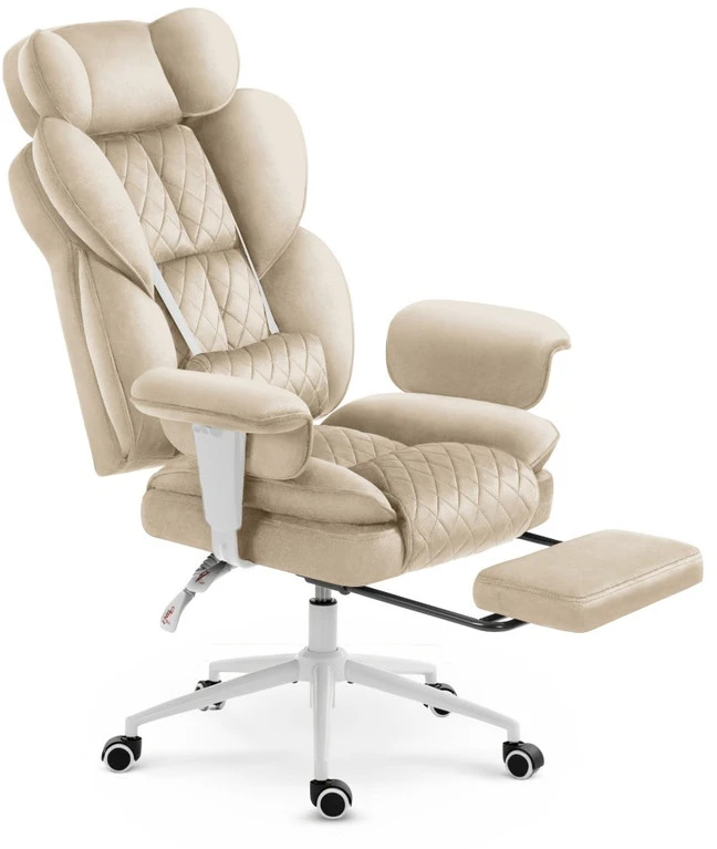 Hells Chair Biuro kėdė su kojų atrama ir reguliuojamais porankiais, veliūrinis audinys, smėlio