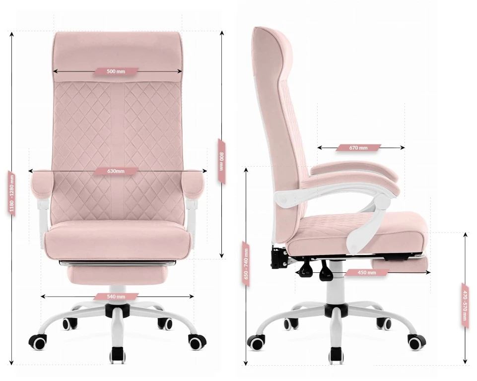 Hells Chair Biuro kėdė su kojų atrama ir spyruokline sėdyne, audinys, rožinė