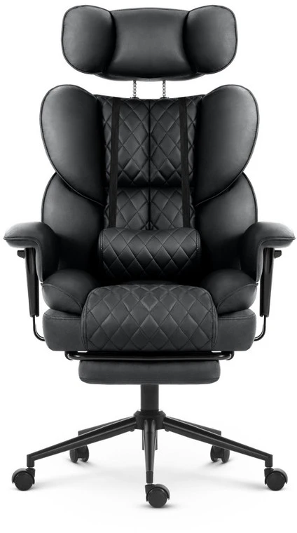Hells Chair Biuro kėdė su kojų atrama ir reguliuojamais porankiais, dirbtinė oda, juoda