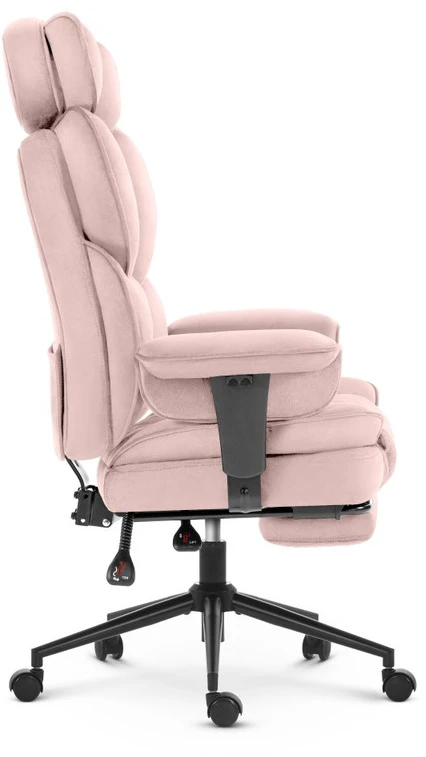 Hells Chair Biuro kėdė su kojų atrama ir reguliuojamais porankiais, veliūrinis audinys, rožinė