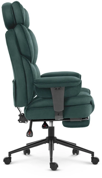 Hells Chair Biuro kėdė su kojų atrama ir reguliuojamais porankiais, veliūrinis audinys, žalia