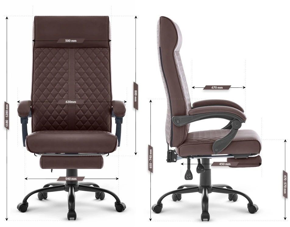 Hells Chair Biuro kėdė su kojų atrama ir spyruokline sėdyne, dirbtinė oda, ruda