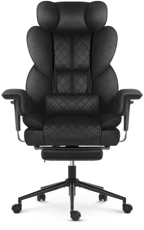 Hells Chair Biuro kėdė su kojų atrama ir reguliuojamais porankiais, veliūrinis audinys, juoda