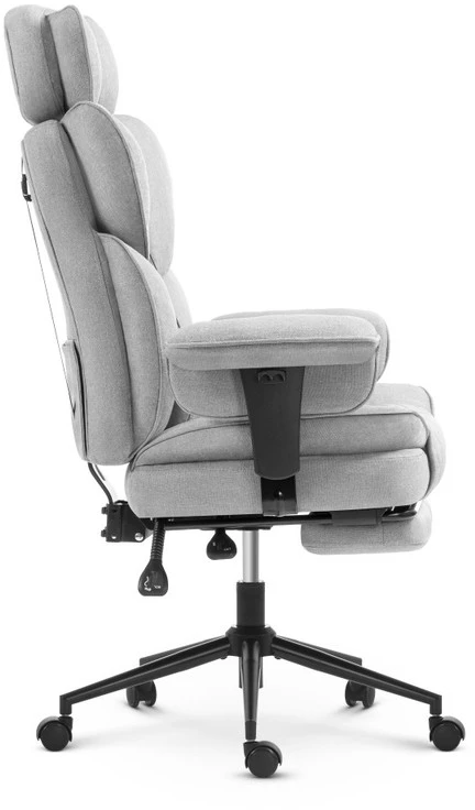 Hells Chair Biuro kėdė su kojų atrama ir reguliuojamais porankiais, audinys, pilka