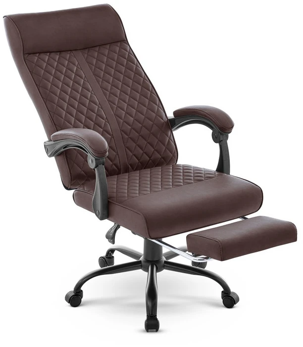 Hells Chair Biuro kėdė su kojų atrama ir spyruokline sėdyne, dirbtinė oda, ruda