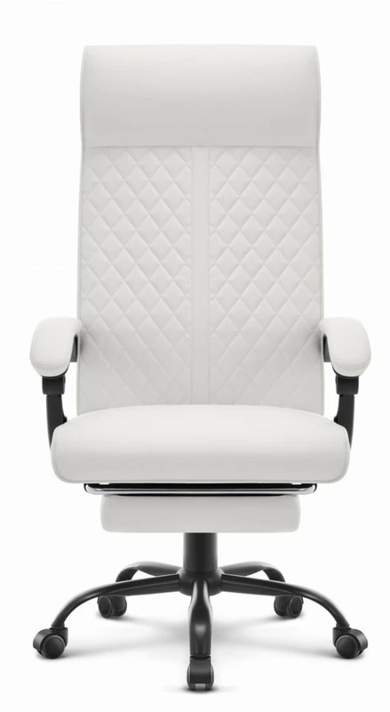 Hells Chair Biuro kėdė su kojų atrama ir spyruokline sėdyne, dirbtinė oda, balta