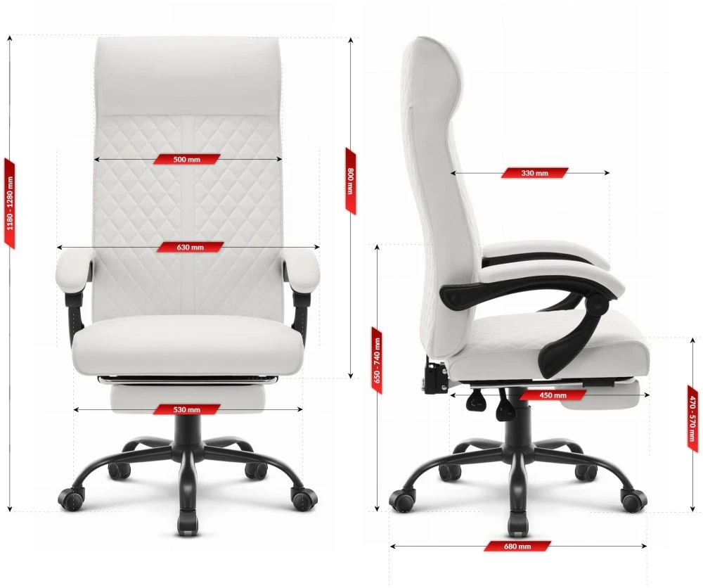 Hells Chair Biuro kėdė su kojų atrama ir spyruokline sėdyne, dirbtinė oda, balta
