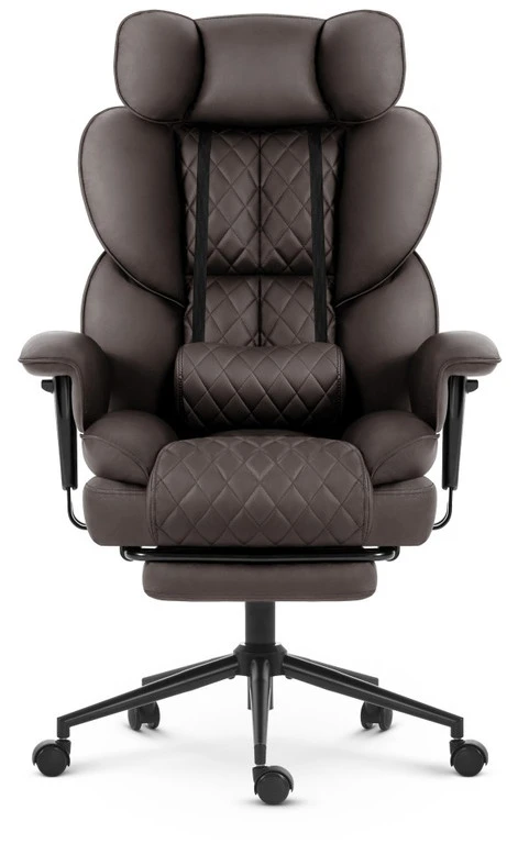 Hells Chair Biuro kėdė su kojų atrama ir reguliuojamais porankiais, dirbtinė oda, ruda