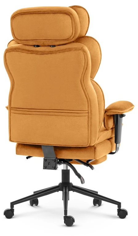 Hells Chair Biuro kėdė su kojų atrama ir reguliuojamais porankiais, veliūrinis audinys, garstyčių geltona