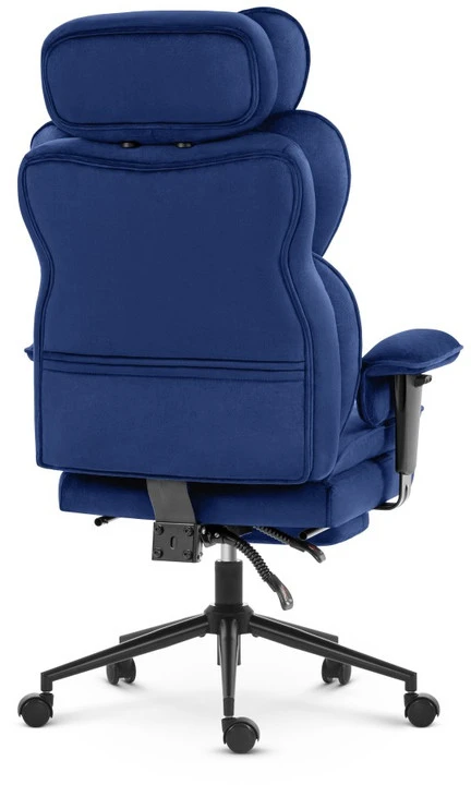 Hells Chair Biuro kėdė su kojų atrama ir reguliuojamais porankiais, veliūrinis audinys, tamsiai mėlyna