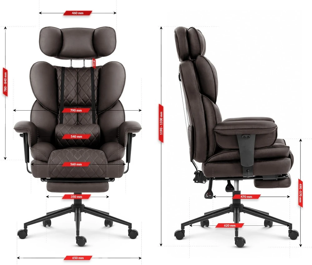 Hells Chair Biuro kėdė su kojų atrama ir reguliuojamais porankiais, dirbtinė oda, ruda