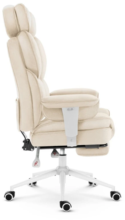 Hells Chair Biuro kėdė su kojų atrama ir reguliuojamais porankiais, veliūrinis audinys, smėlio