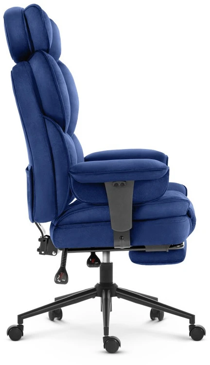 Hells Chair Biuro kėdė su kojų atrama ir reguliuojamais porankiais, veliūrinis audinys, tamsiai mėlyna