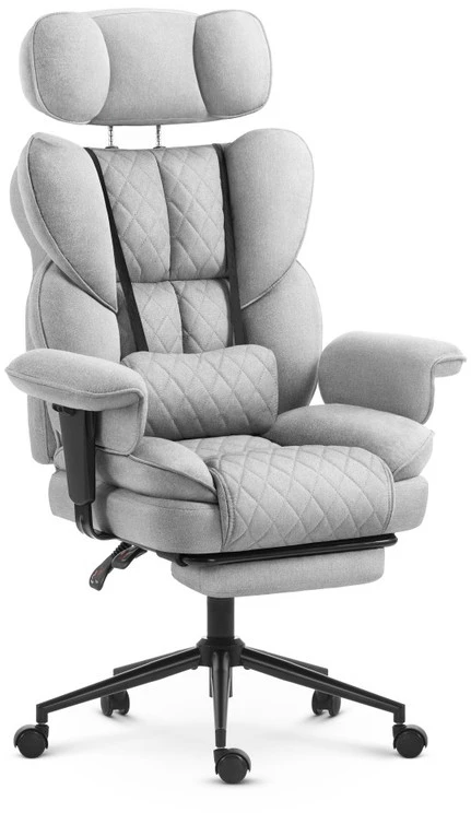 Hells Chair Biuro kėdė su kojų atrama ir reguliuojamais porankiais, audinys, pilka