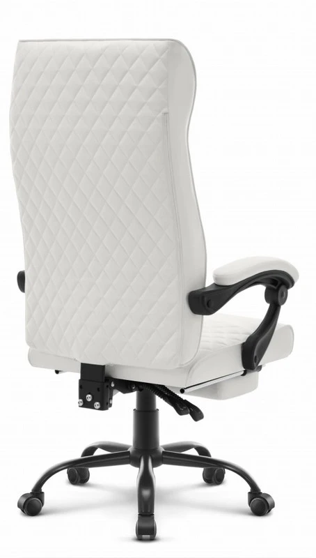 Hells Chair Biuro kėdė su kojų atrama ir spyruokline sėdyne, dirbtinė oda, balta