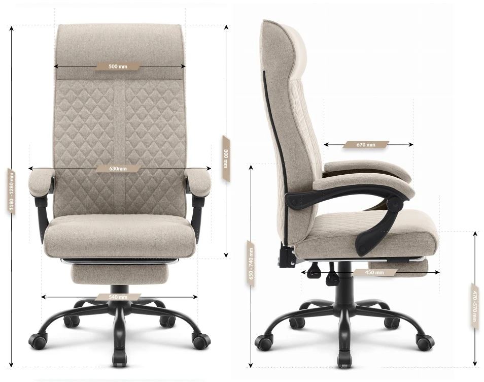 Hells Chair Biuro kėdė su kojų atrama ir spyruokline sėdyne, audinys, smėlio