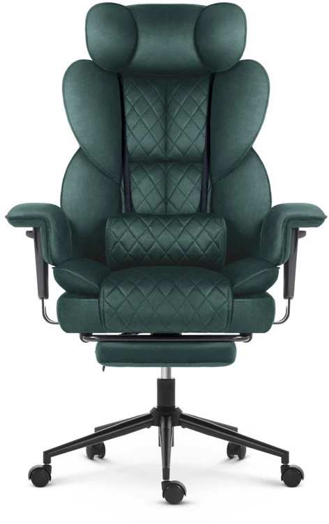 Hells Chair Biuro kėdė su kojų atrama ir reguliuojamais porankiais, veliūrinis audinys, žalia