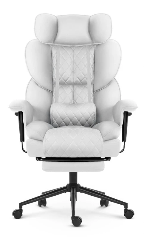 Hells Chair Biuro kėdė su kojų atrama ir reguliuojamais porankiais, dirbtinė oda, balta