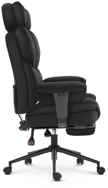 Hells Chair Biuro kėdė su kojų atrama ir reguliuojamais porankiais, veliūrinis audinys, juoda