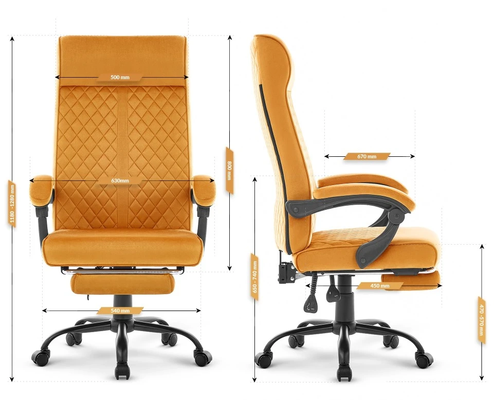 Hells Chair Biuro kėdė su kojų atrama ir spyruokline sėdyne, audinys, garstyčių geltona