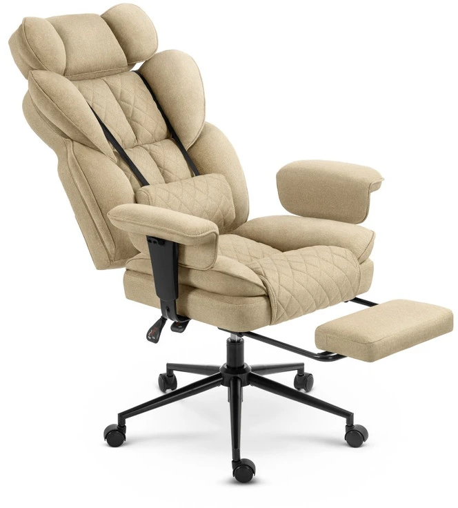 Hells Chair Biuro kėdė su kojų atrama ir reguliuojamais porankiais, audinys, smėlio
