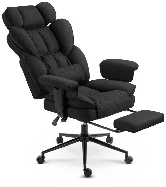 Hells Chair Biuro kėdė su kojų atrama ir reguliuojamais porankiais, audinys, juoda