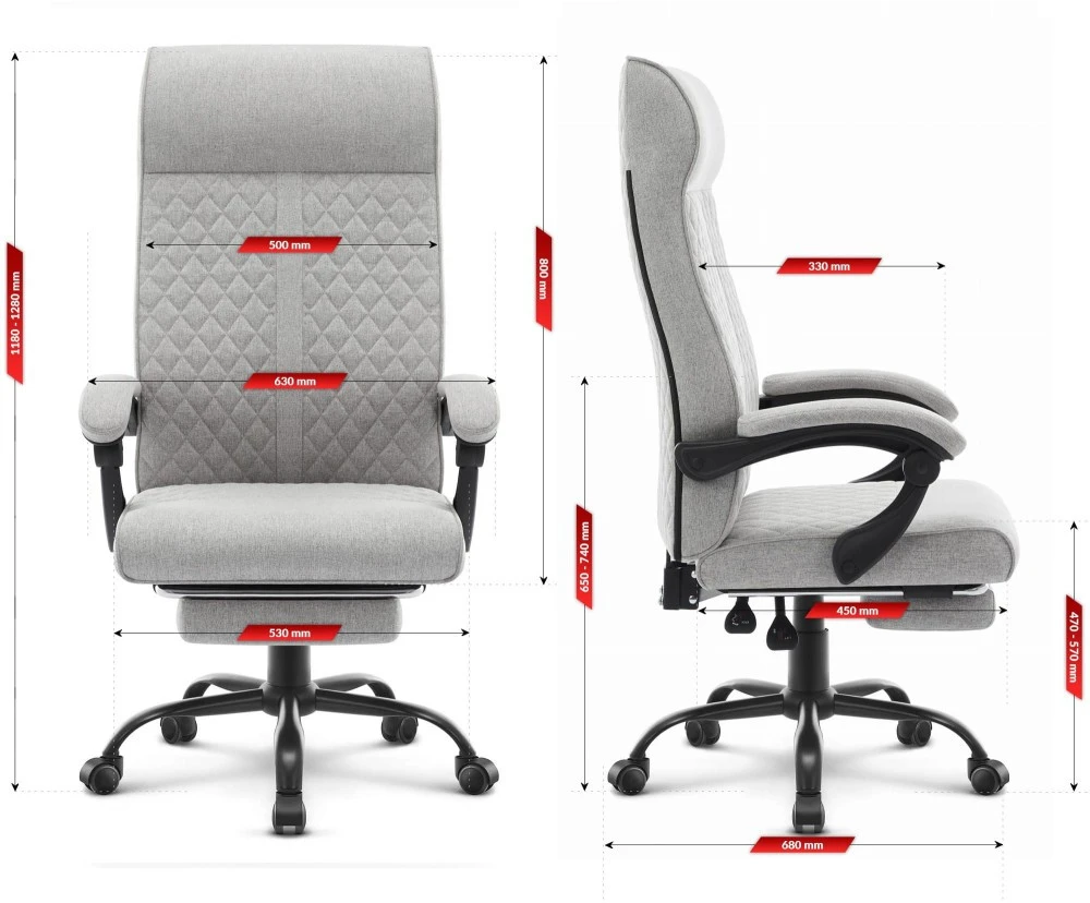 Hells Chair Biuro kėdė su kojų atrama ir spyruokline sėdyne, audinys, pilka