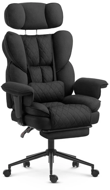 Hells Chair Biuro kėdė su kojų atrama ir reguliuojamais porankiais, audinys, juoda