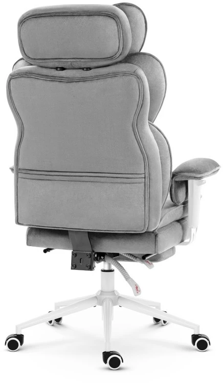 Hells Chair Biuro kėdė su kojų atrama ir reguliuojamais porankiais, veliūrinis audinys, šviesiai pilka