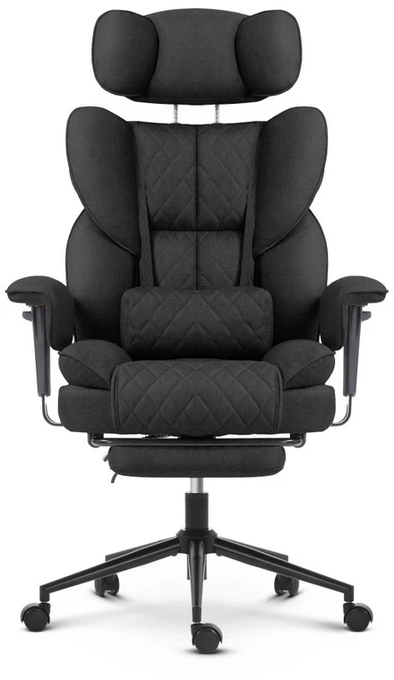 Hells Chair Biuro kėdė su kojų atrama ir reguliuojamais porankiais, audinys, juoda
