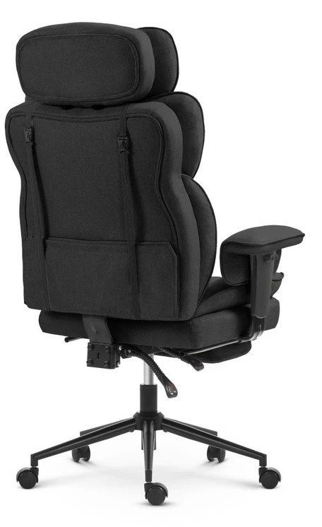 Hells Chair Biuro kėdė su kojų atrama ir reguliuojamais porankiais, audinys, juoda