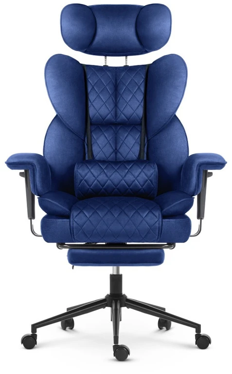 Hells Chair Biuro kėdė su kojų atrama ir reguliuojamais porankiais, veliūrinis audinys, tamsiai mėlyna