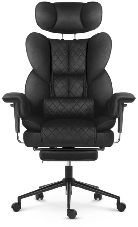 Hells Chair Biuro kėdė su kojų atrama ir reguliuojamais porankiais, veliūrinis audinys, juoda
