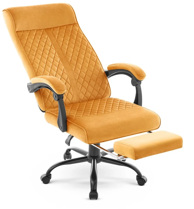 Hells Chair Biuro kėdė su kojų atrama ir spyruokline sėdyne, audinys, garstyčių geltona