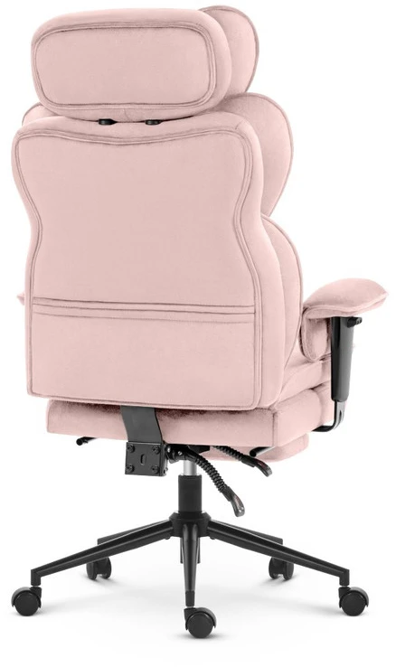 Hells Chair Biuro kėdė su kojų atrama ir reguliuojamais porankiais, veliūrinis audinys, rožinė