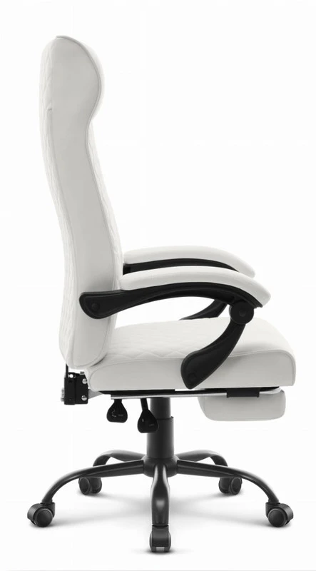 Hells Chair Biuro kėdė su kojų atrama ir spyruokline sėdyne, dirbtinė oda, balta