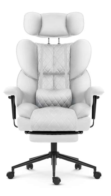 Hells Chair Biuro kėdė su kojų atrama ir reguliuojamais porankiais, dirbtinė oda, balta