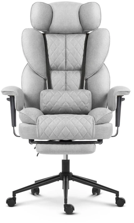 Hells Chair Biuro kėdė su kojų atrama ir reguliuojamais porankiais, audinys, pilka