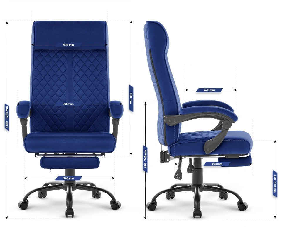 Hells Chair Biuro kėdė su kojų atrama ir spyruokline sėdyne, audinys, tamsiai mėlyna