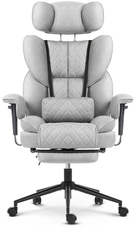 Hells Chair Biuro kėdė su kojų atrama ir reguliuojamais porankiais, audinys, pilka