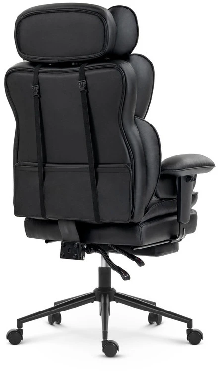 Hells Chair Biuro kėdė su kojų atrama ir reguliuojamais porankiais, dirbtinė oda, juoda