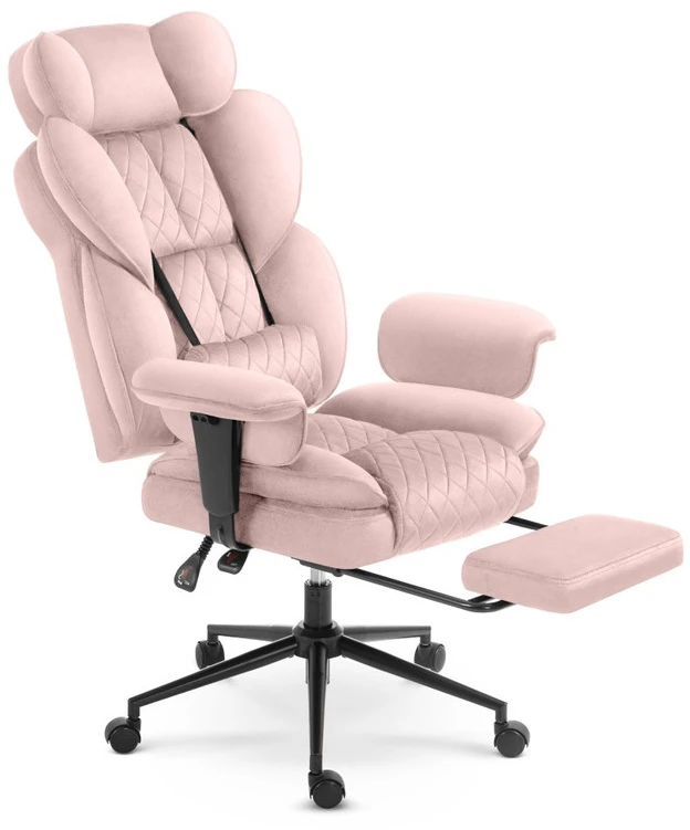 Hells Chair Biuro kėdė su kojų atrama ir reguliuojamais porankiais, veliūrinis audinys, rožinė