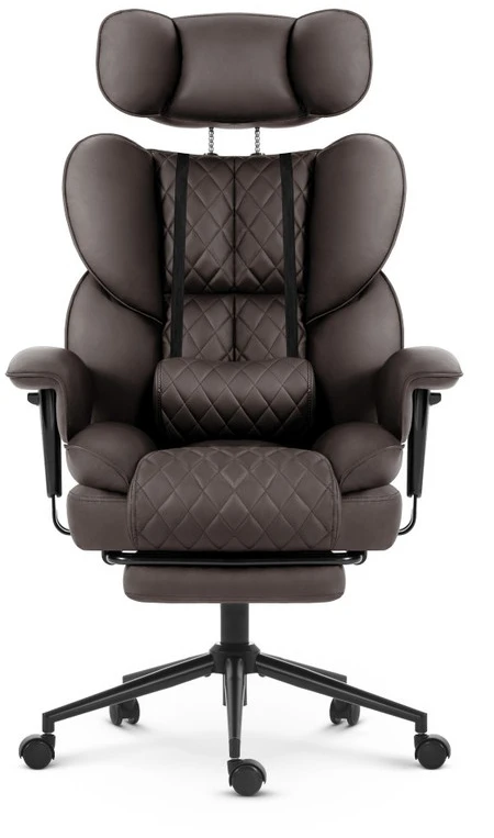 Hells Chair Biuro kėdė su kojų atrama ir reguliuojamais porankiais, dirbtinė oda, ruda