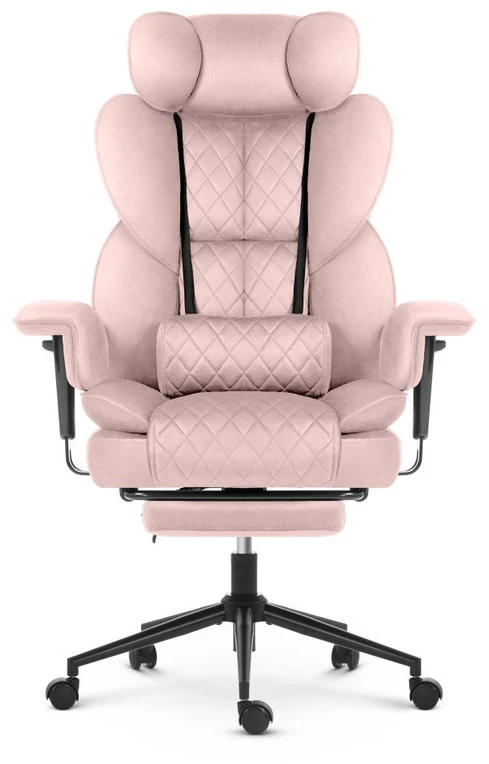 Hells Chair Biuro kėdė su kojų atrama ir reguliuojamais porankiais, veliūrinis audinys, rožinė