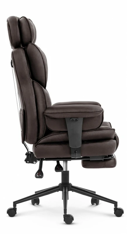 Hells Chair Biuro kėdė su kojų atrama ir reguliuojamais porankiais, dirbtinė oda, ruda