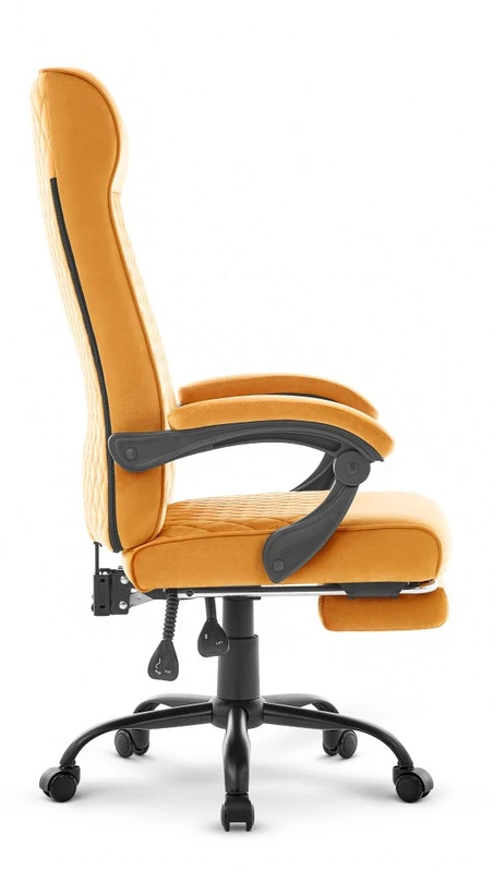 Hells Chair Biuro kėdė su kojų atrama ir spyruokline sėdyne, audinys, garstyčių geltona
