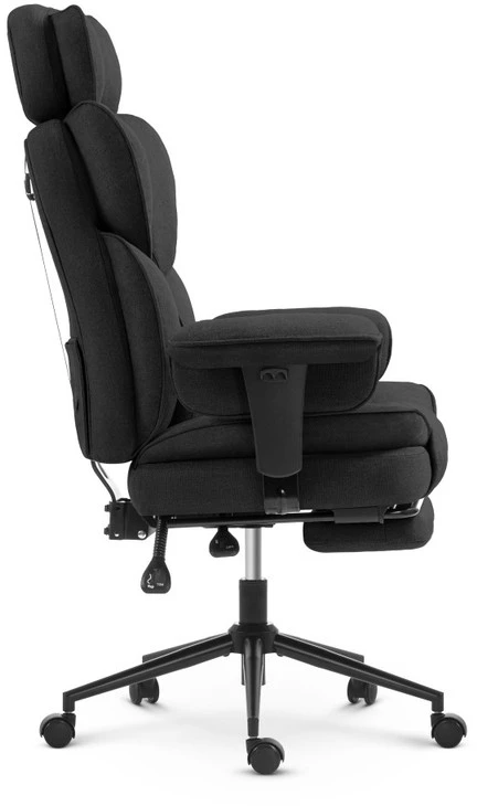 Hells Chair Biuro kėdė su kojų atrama ir reguliuojamais porankiais, audinys, juoda