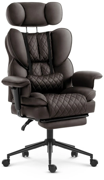 Hells Chair Biuro kėdė su kojų atrama ir reguliuojamais porankiais, dirbtinė oda, ruda